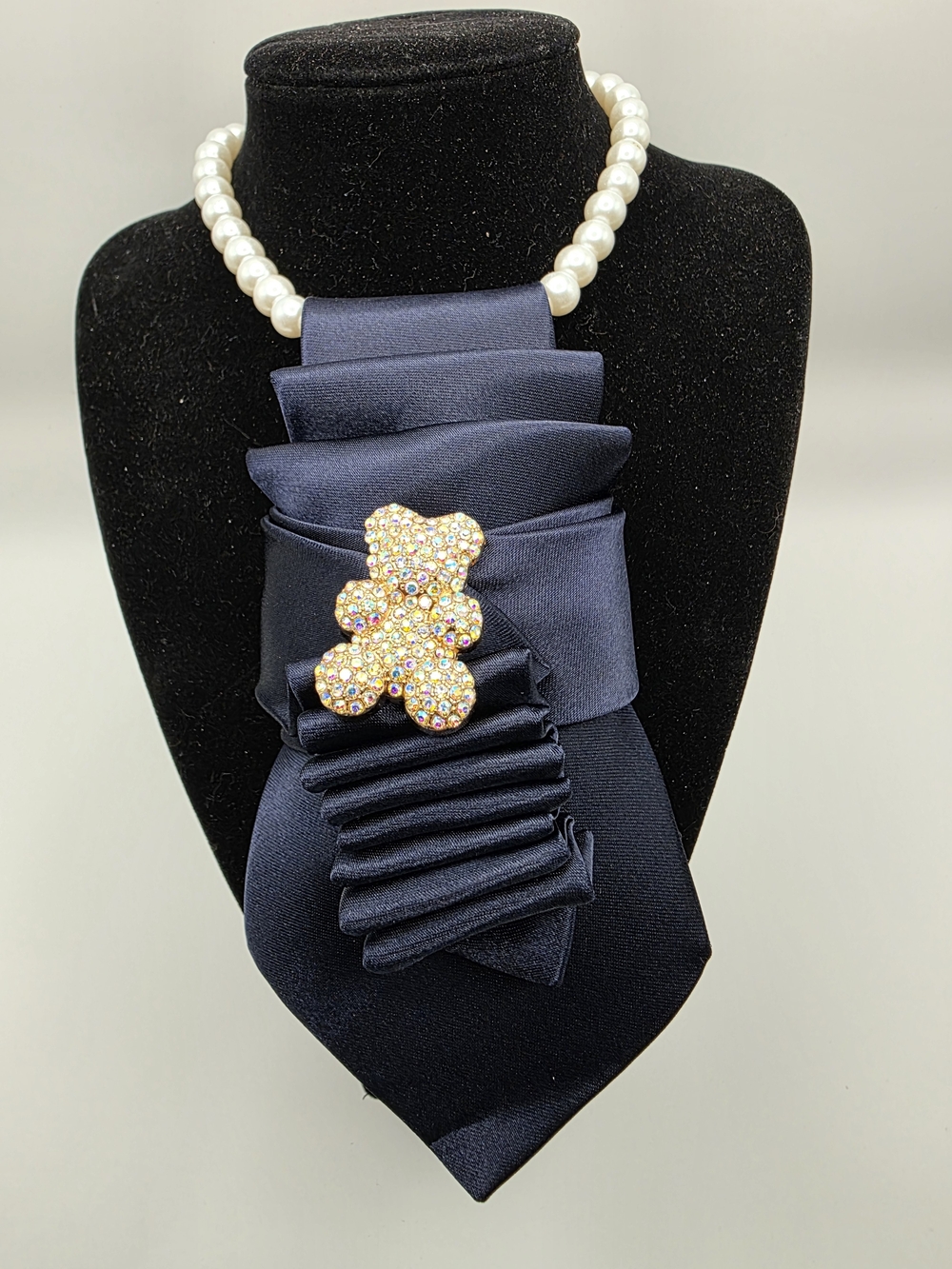 Tie Necklace | Navy Satin